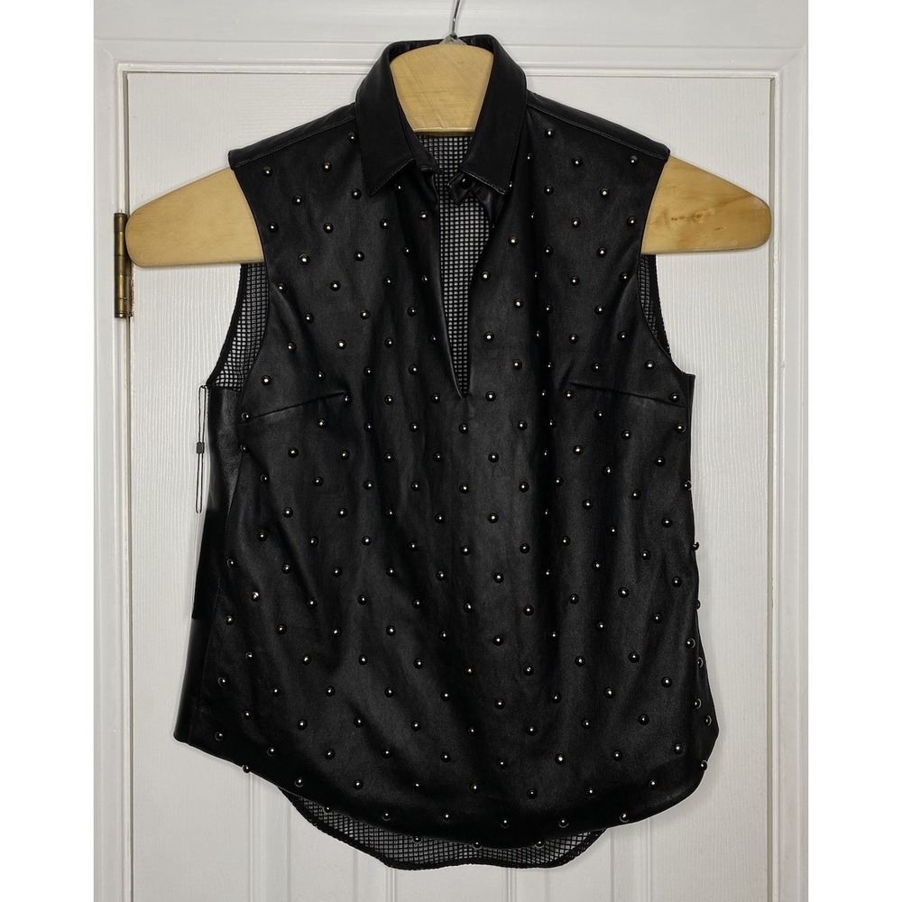 Kimora Lee Simmons Women's Studded Sleeveless Collared‎ Shirt Black 10 New